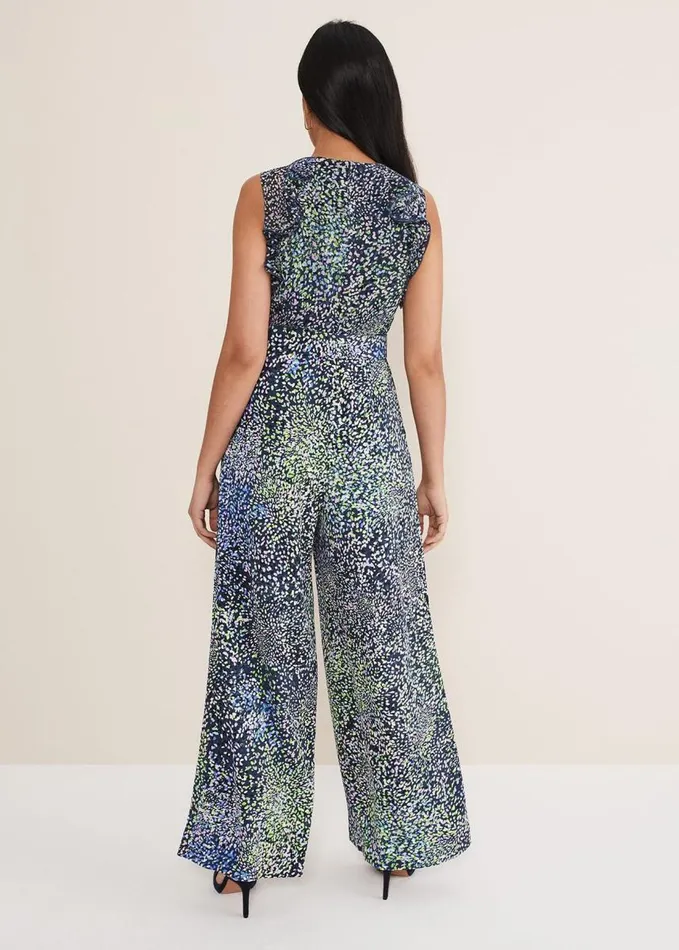 Phase Eight Petite Maggie Ruffle Printed Jumpsuit Navy Multi Women Dresses