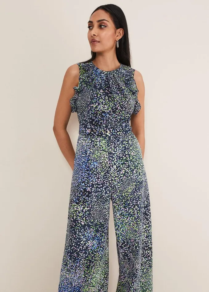 Phase Eight Petite Maggie Ruffle Printed Jumpsuit Navy Multi Women Dresses