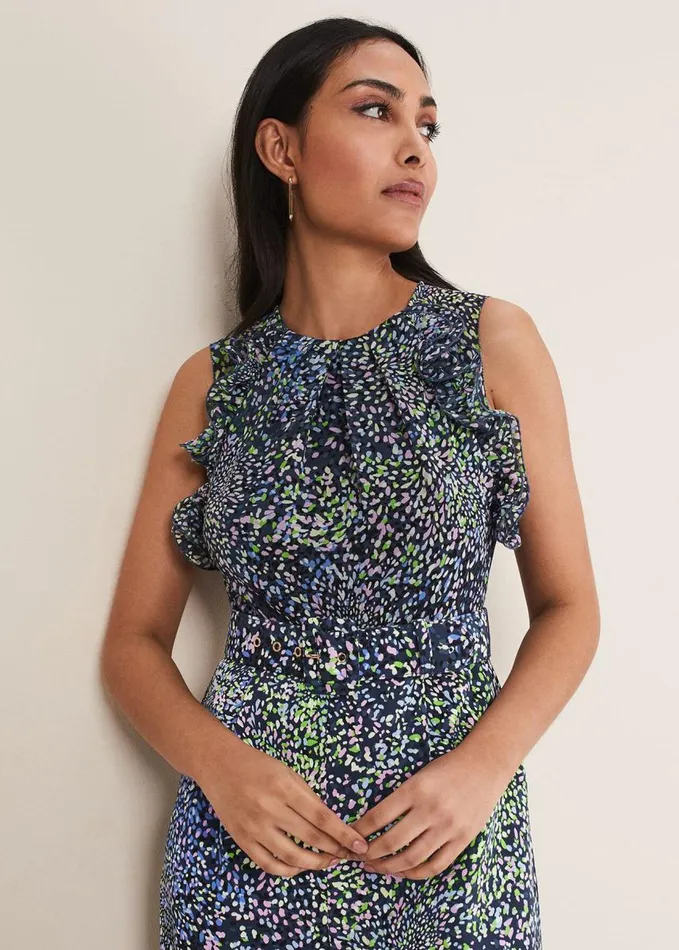 Phase Eight Petite Maggie Ruffle Printed Jumpsuit Navy Multi Women Dresses
