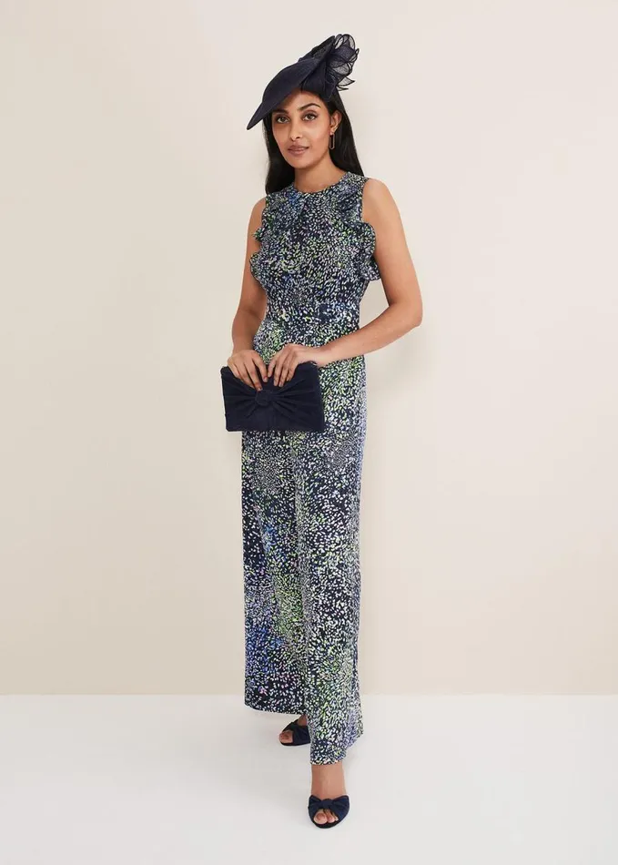 Phase Eight Petite Maggie Ruffle Printed Jumpsuit Navy Multi Women Dresses