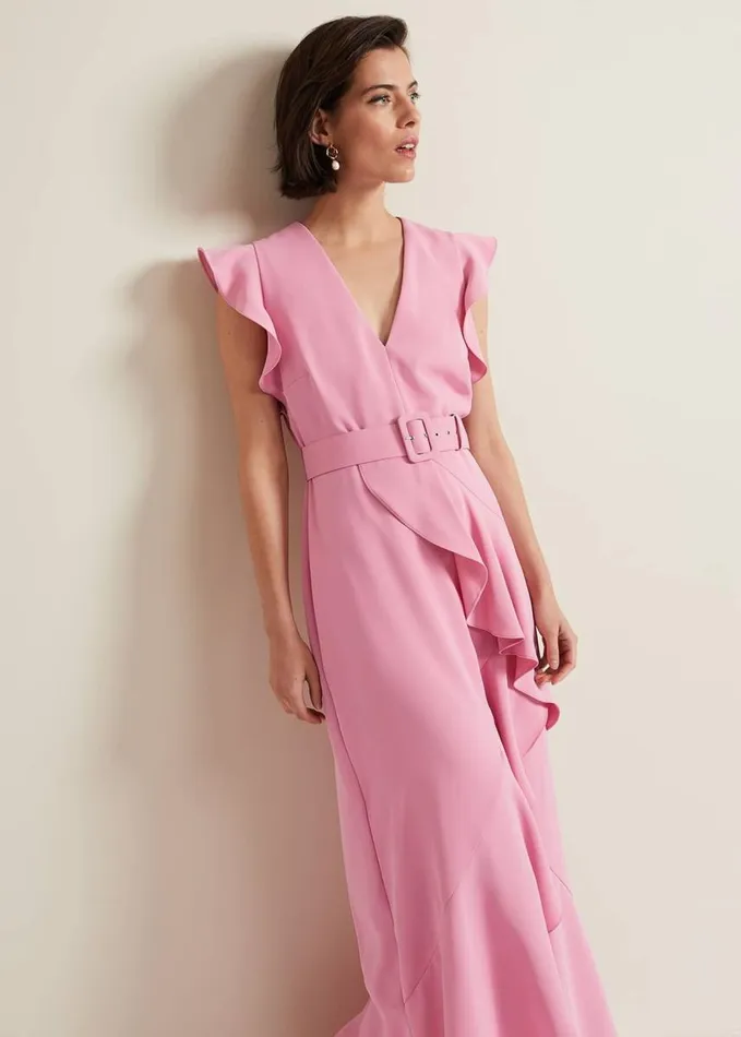 Phase Eight Phoebe Frill Maxi Dress Pink Women Dresses
