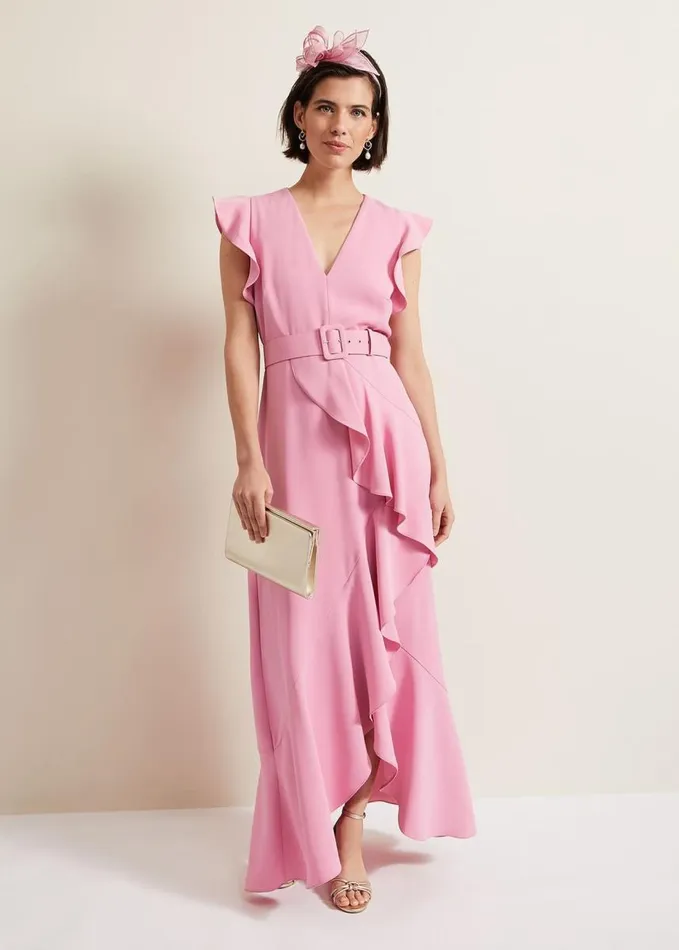Phase Eight Phoebe Frill Maxi Dress Pink Women Dresses