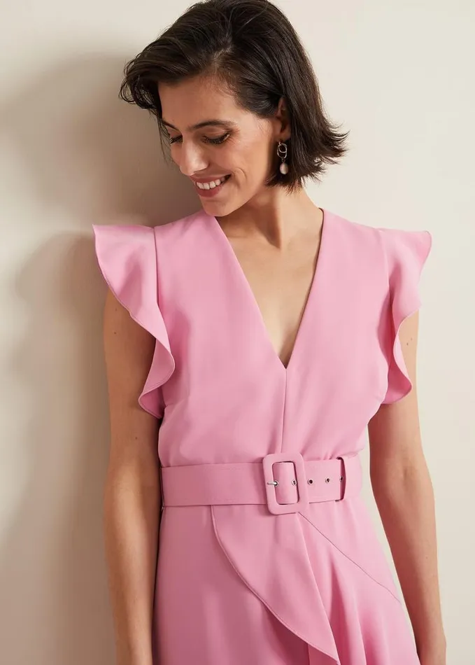 Phase Eight Phoebe Frill Maxi Dress Pink Women Dresses