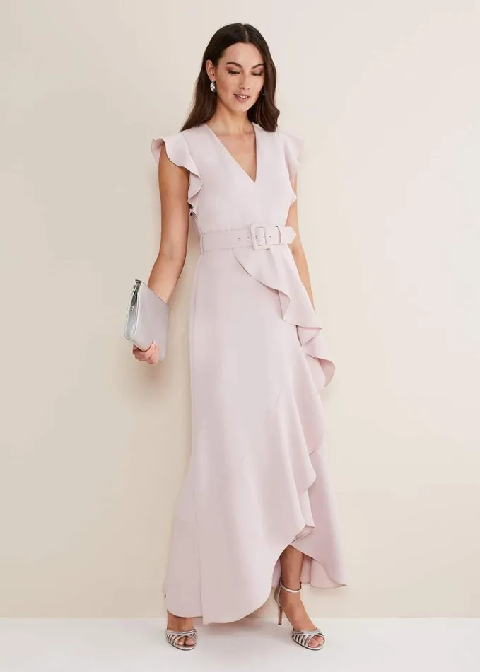 Phase Eight Phoebe Frill Maxi Dress Powder Pink Women Dresses