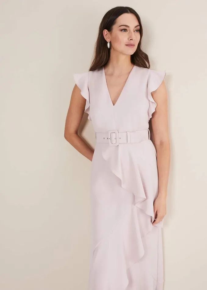 Phase Eight Phoebe Frill Maxi Dress Powder Pink Women Dresses