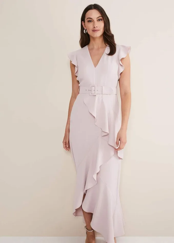 Phase Eight Phoebe Frill Maxi Dress Powder Pink Women Dresses