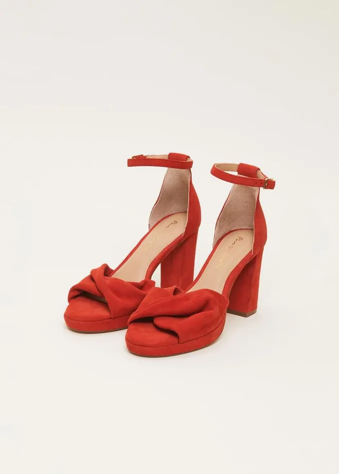 Phase Eight Red Suede Open Toe Heels Red Women Occasion Shoes