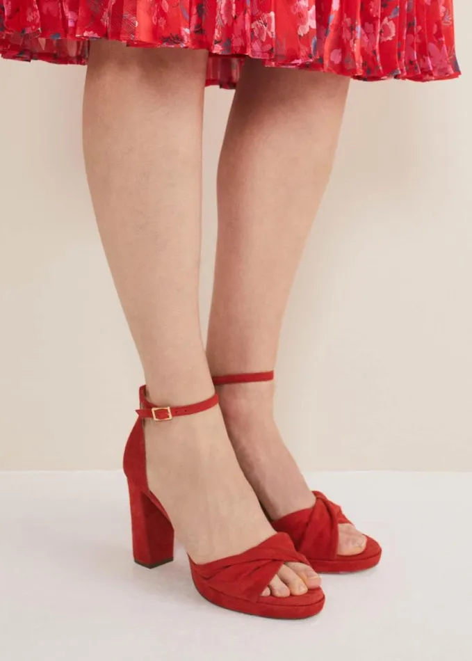 Phase Eight Red Suede Open Toe Heels Red Women Occasion Shoes