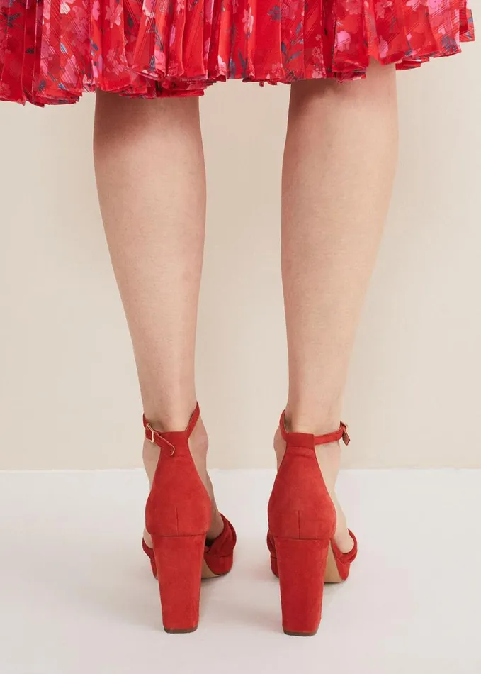 Phase Eight Red Suede Open Toe Heels Red Women Occasion Shoes