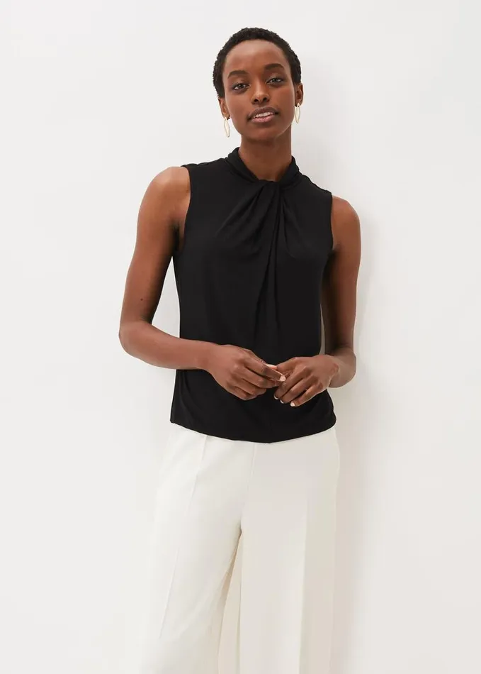 Phase Eight Reign Twist Neck Jersey Top Black Women Tops and TShirts