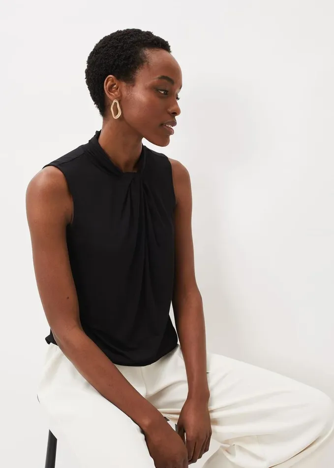 Phase Eight Reign Twist Neck Jersey Top Black Women Tops and TShirts