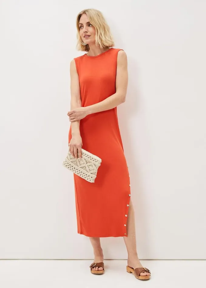Phase Eight Reya Ribbed Column Midi Dress Burnt Orange Women Dresses