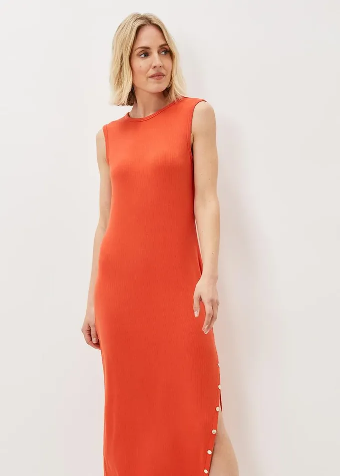Phase Eight Reya Ribbed Column Midi Dress Burnt Orange Women Dresses