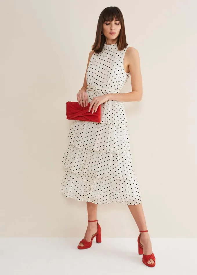 Phase Eight Rita Polka Dot Ruffle Midi Dress Blackwhite Women Dresses