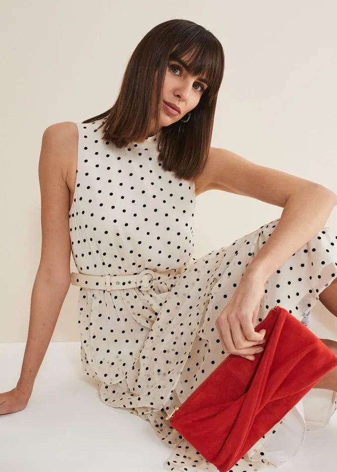 Phase Eight Rita Polka Dot Ruffle Midi Dress Blackwhite Women Dresses