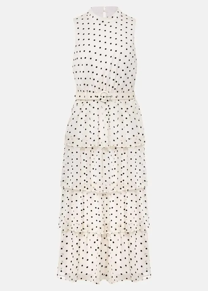 Phase Eight Rita Polka Dot Ruffle Midi Dress Blackwhite Women Dresses