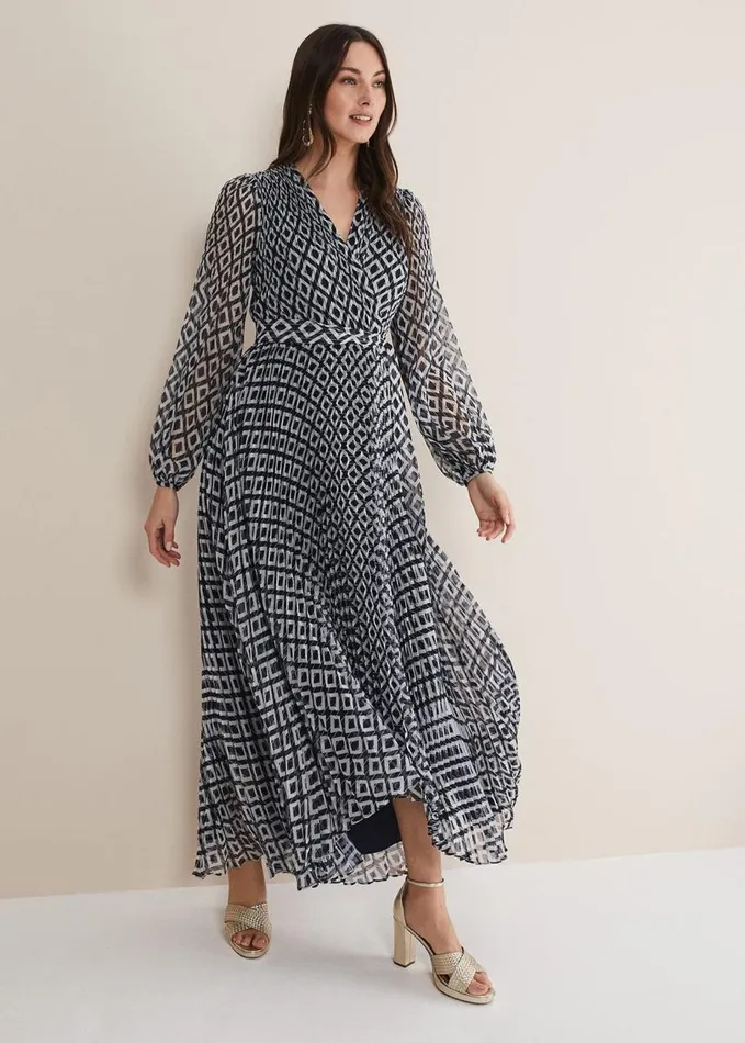 Phase Eight Roxanna Pleated Diamond Maxi Dress Navyivory Women Dresses