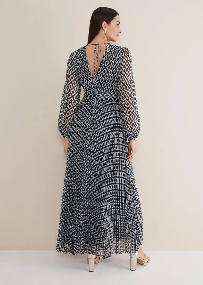 Phase Eight Roxanna Pleated Diamond Maxi Dress Navyivory Women Dresses