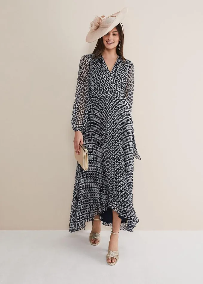 Phase Eight Roxanna Pleated Diamond Maxi Dress Navyivory Women Dresses