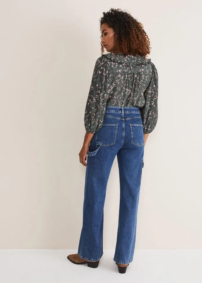 Phase Eight Scout Cargo Wide Leg Jeans Mid Blue Women Trousers