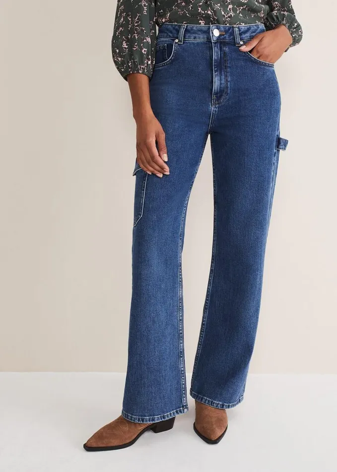 Phase Eight Scout Cargo Wide Leg Jeans Mid Blue Women Trousers