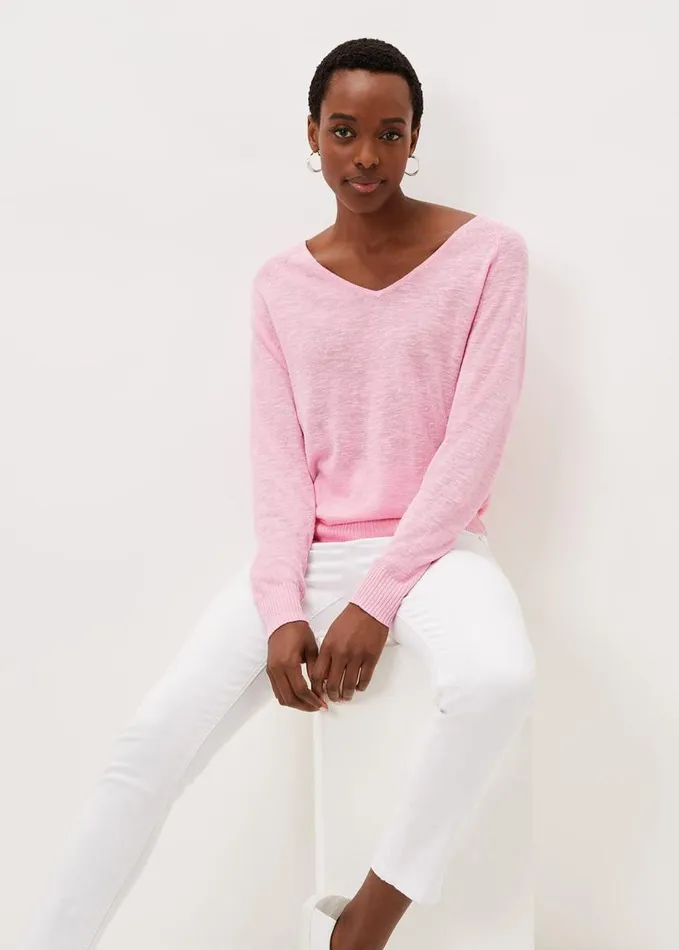Phase Eight Senita Linen VNeck Jumper Pink Women Knitwear