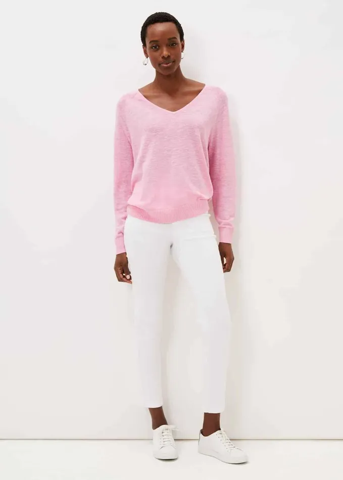 Phase Eight Senita Linen VNeck Jumper Pink Women Knitwear