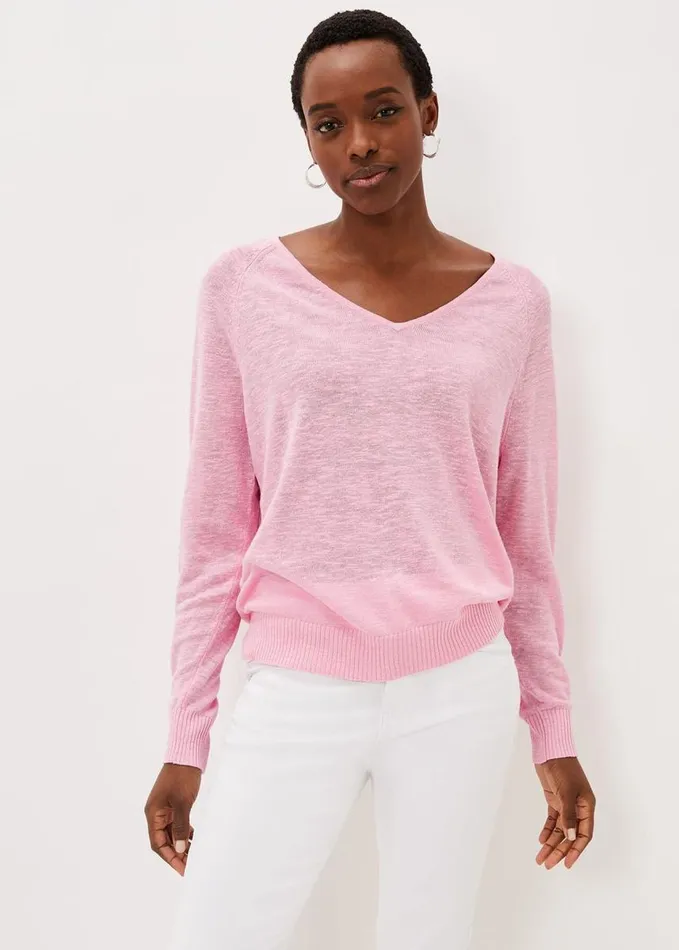Phase Eight Senita Linen VNeck Jumper Pink Women Knitwear