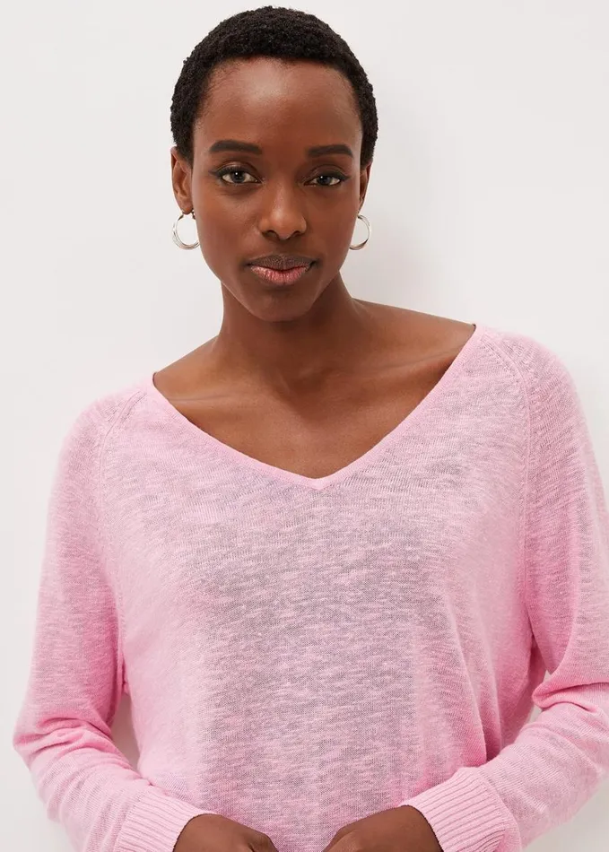 Phase Eight Senita Linen VNeck Jumper Pink Women Knitwear