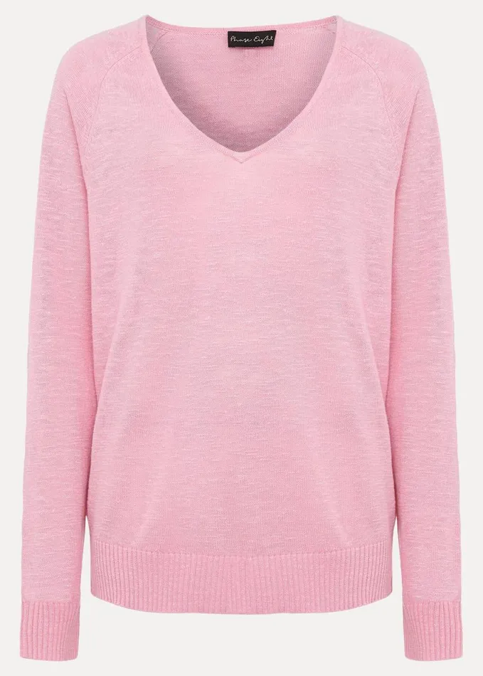 Phase Eight Senita Linen VNeck Jumper Pink Women Knitwear