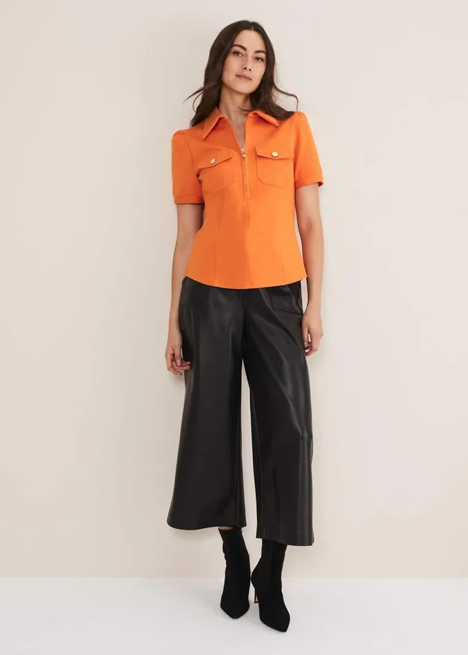 Phase Eight Shaden Zip Front Ponte Top Orange Women Tops and TShirts