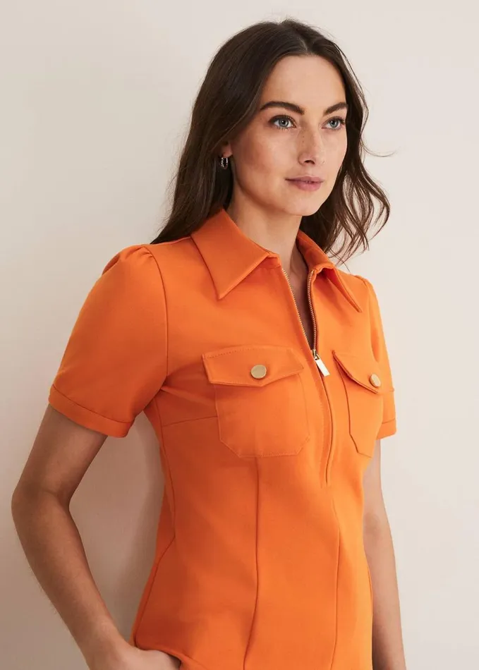 Phase Eight Shaden Zip Front Ponte Top Orange Women Tops and TShirts