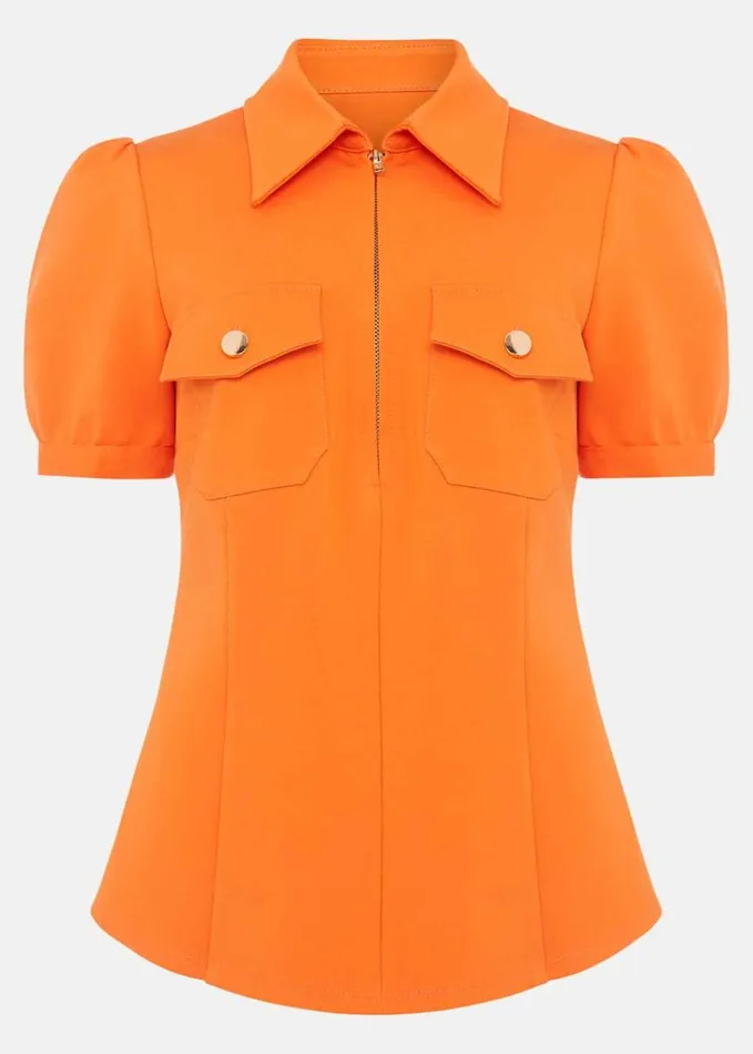 Phase Eight Shaden Zip Front Ponte Top Orange Women Tops and TShirts
