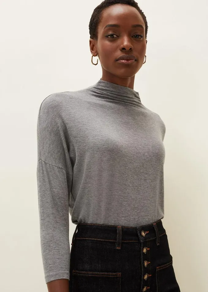 Phase Eight Shiloh Roll Neck Jersey Top Grey Women Tops and TShirts