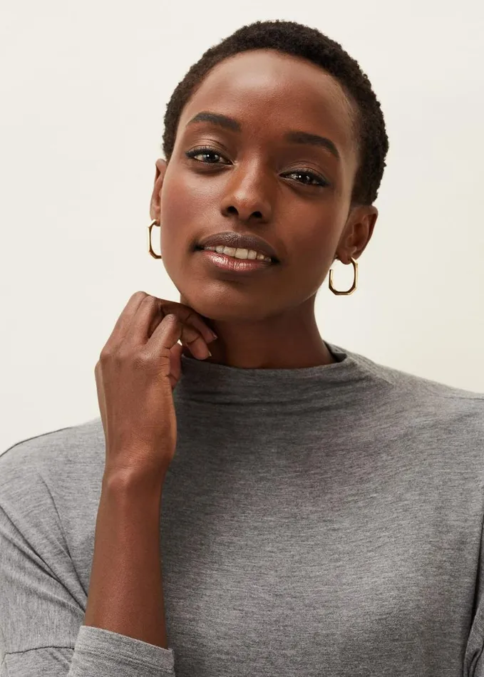 Phase Eight Shiloh Roll Neck Jersey Top Grey Women Tops and TShirts