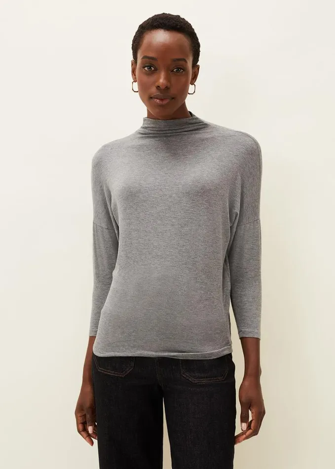 Phase Eight Shiloh Roll Neck Jersey Top Grey Women Tops and TShirts