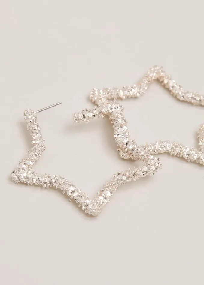 Phase Eight Silver Textured Large Star Hoop Earrings Silver Women Jewellery