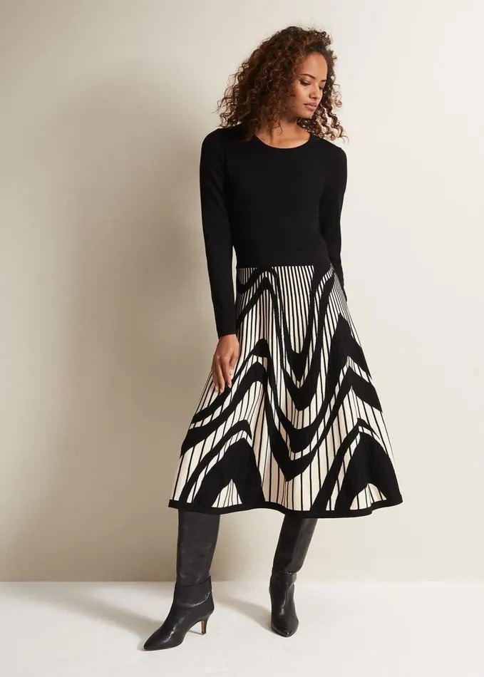 Phase Eight Silvia Fit And Flare Midi Dress Blackivory Women Dresses
