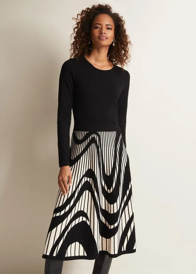 Phase Eight Silvia Fit And Flare Midi Dress Blackivory Women Dresses