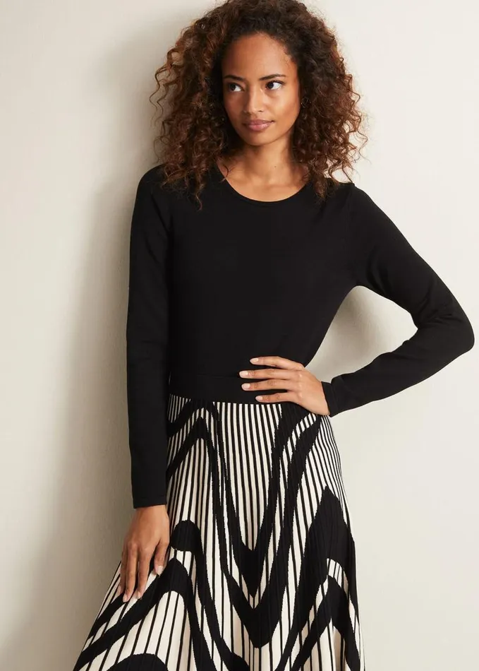Phase Eight Silvia Fit And Flare Midi Dress Blackivory Women Dresses
