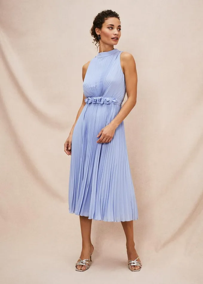 Phase Eight Simara Pleated Midi Dress Cornflower Women Dresses