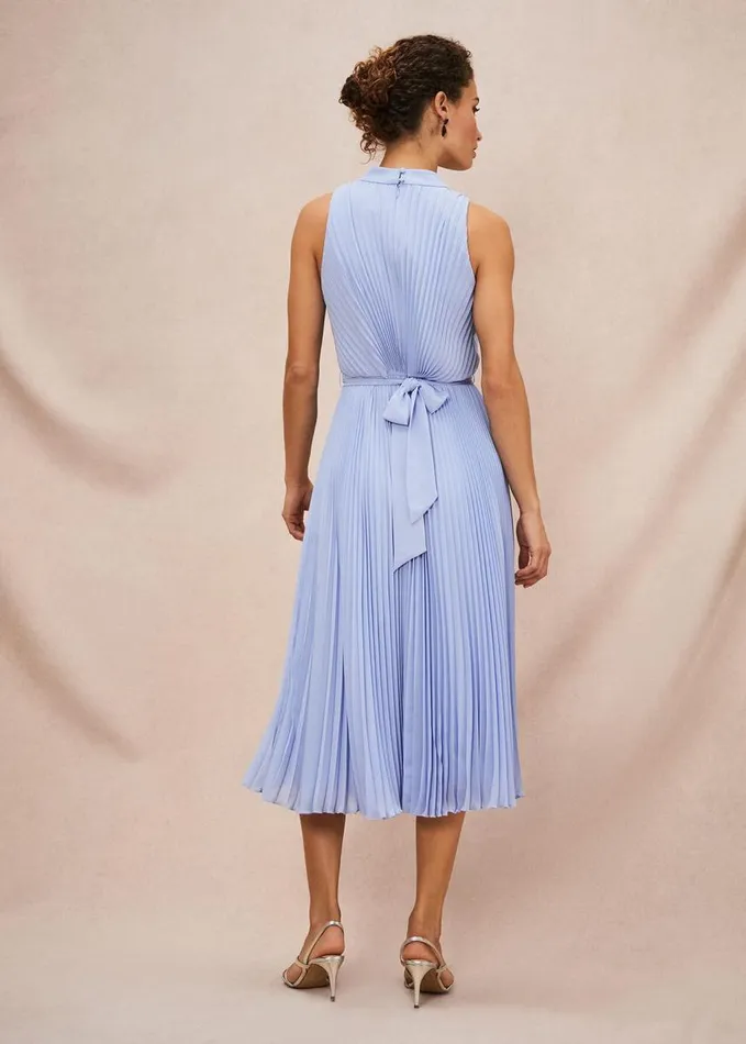 Phase Eight Simara Pleated Midi Dress Cornflower Women Dresses