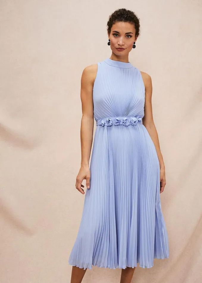 Phase Eight Simara Pleated Midi Dress Cornflower Women Dresses