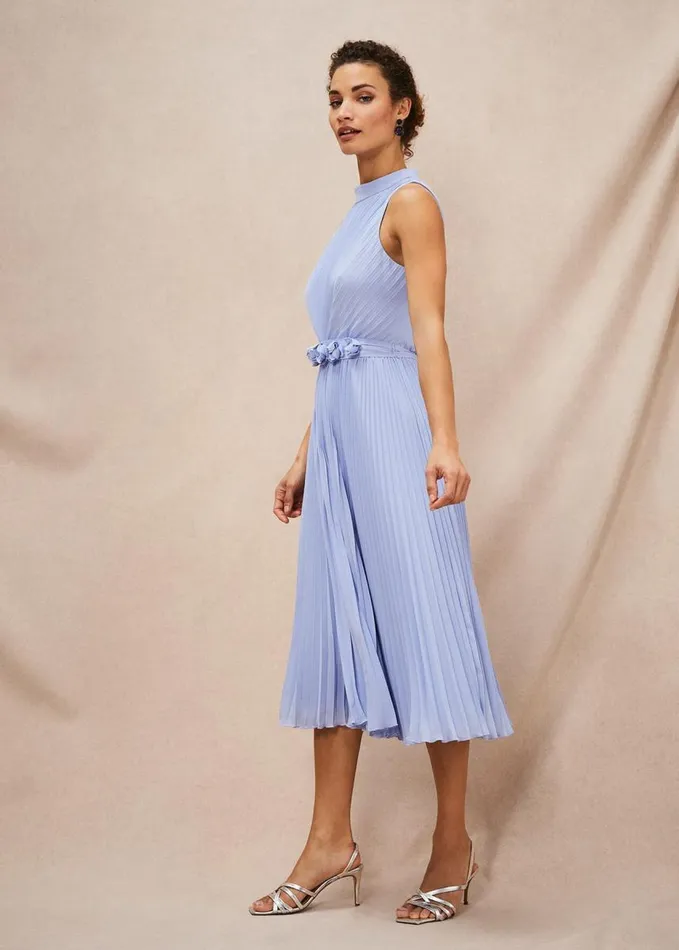 Phase Eight Simara Pleated Midi Dress Cornflower Women Dresses