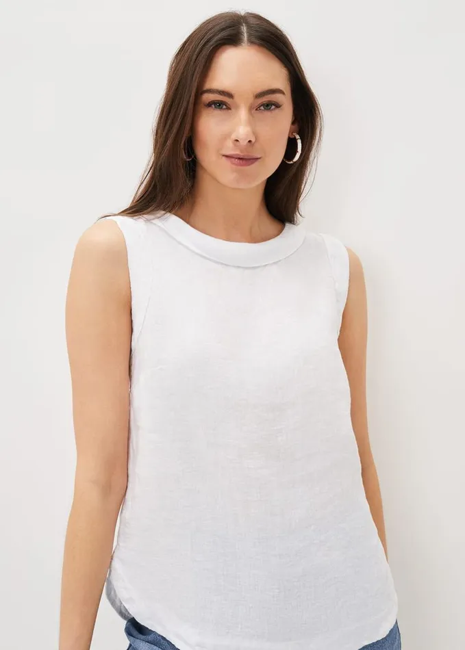 Phase Eight Sky Linen Sleeveless Blouse White Women Shirts and Blouses