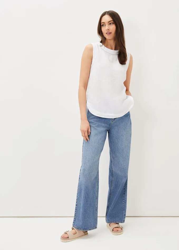 Phase Eight Sky Linen Sleeveless Blouse White Women Shirts and Blouses