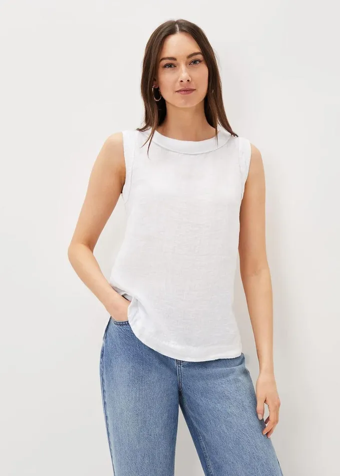 Phase Eight Sky Linen Sleeveless Blouse White Women Shirts and Blouses