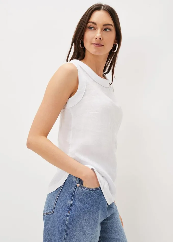Phase Eight Sky Linen Sleeveless Blouse White Women Shirts and Blouses