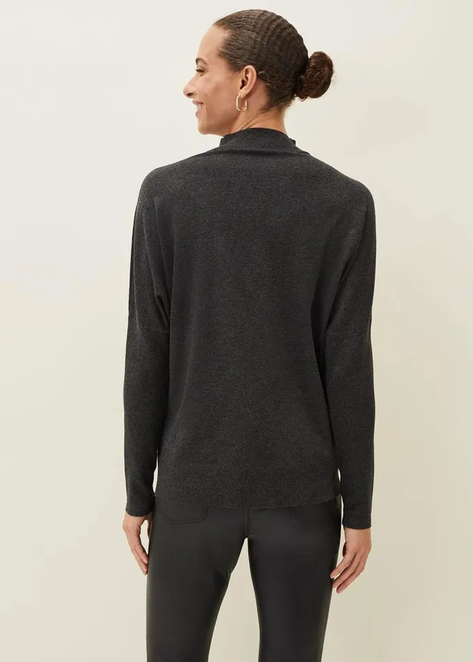 Phase Eight Skylar Roll Neck Zip Hem Jumper Charcoal Women Knitwear