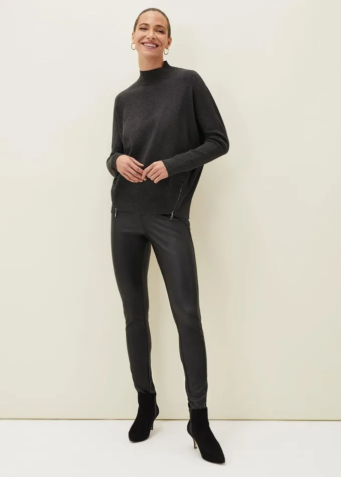 Phase Eight Skylar Roll Neck Zip Hem Jumper Charcoal Women Knitwear